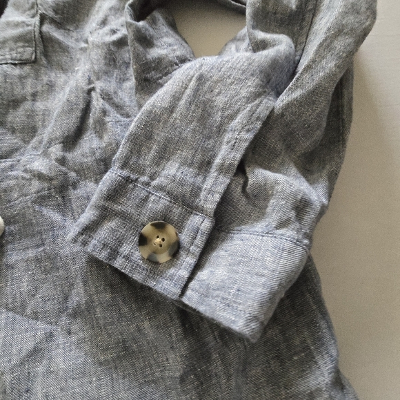 J. Jill Blazer Size XL Tie-Waist Linen Chambray Tie Waist Casual Button Up Top - Picture 10 of 13